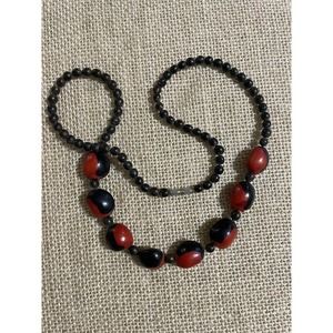 Estate Find Red And Black Acrylic(?) Beaded Necklace- Might Be Wood